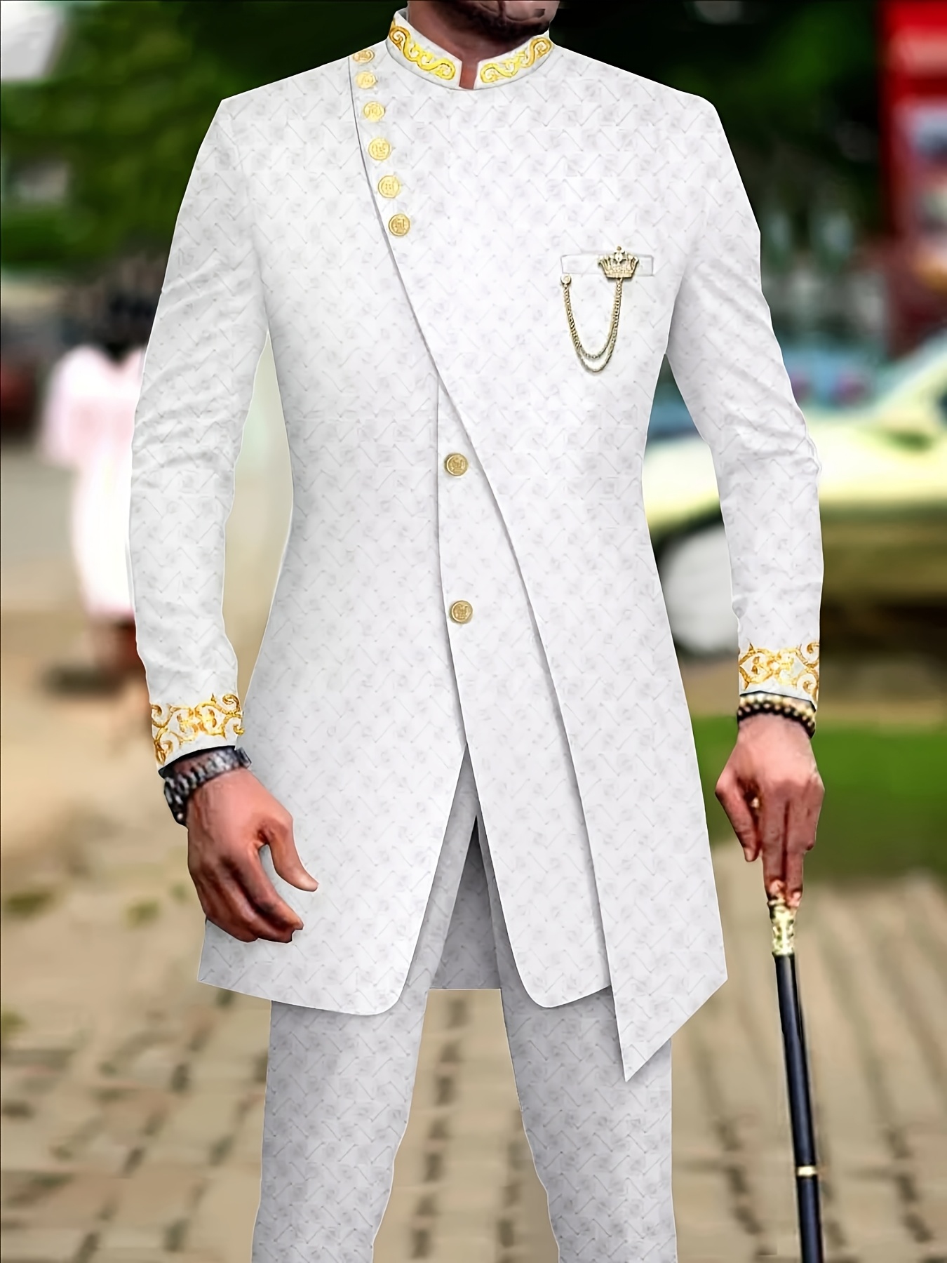 Men's Casual Long-sleeved Two-piece Suit, Mid-length Top And Trousers, Casual Suit, Business Casual, Modern Menswear, Geometric Pattern, Durable Material, Machine Washable, Longsleeve Suit, Matching Set, Office Workers, Stylish Men