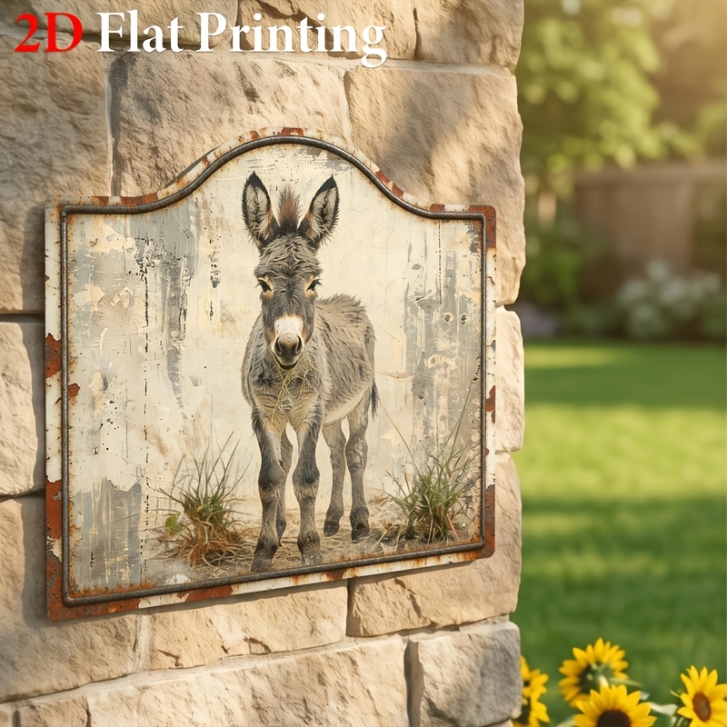 TEMU 1pc, Panneau, Panneaux, Âne Rustique sur Fond de Bois Vieilli, Art Mural pour Cuisine de Ferme, Salon de , Décoration de Chambre Rustique