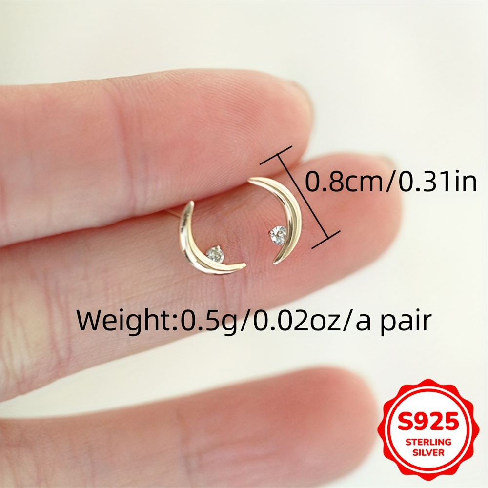 Vintage S925 Sterling Silver Crescent Moon Stud Earrings
