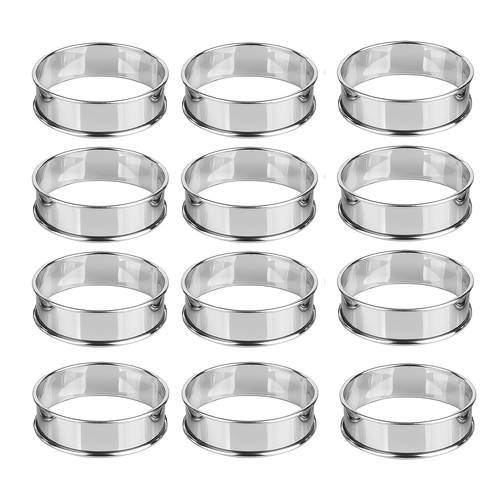 12pcs 8 5cm 10 5cm silvery double rolled edge crumpet rings double rolled rings non stick stainless steel crumpet rings metal round ring molds for home baking donut food making