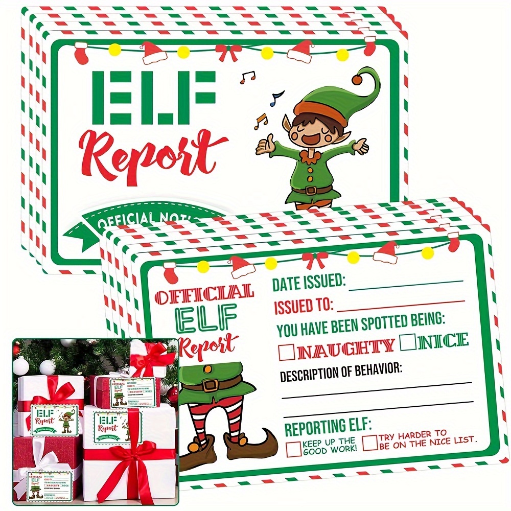 

Official Elf Report: Festive Christmas Cards For Tracking - 4x6 Inches, 10 Cards, English Text, Paper Material