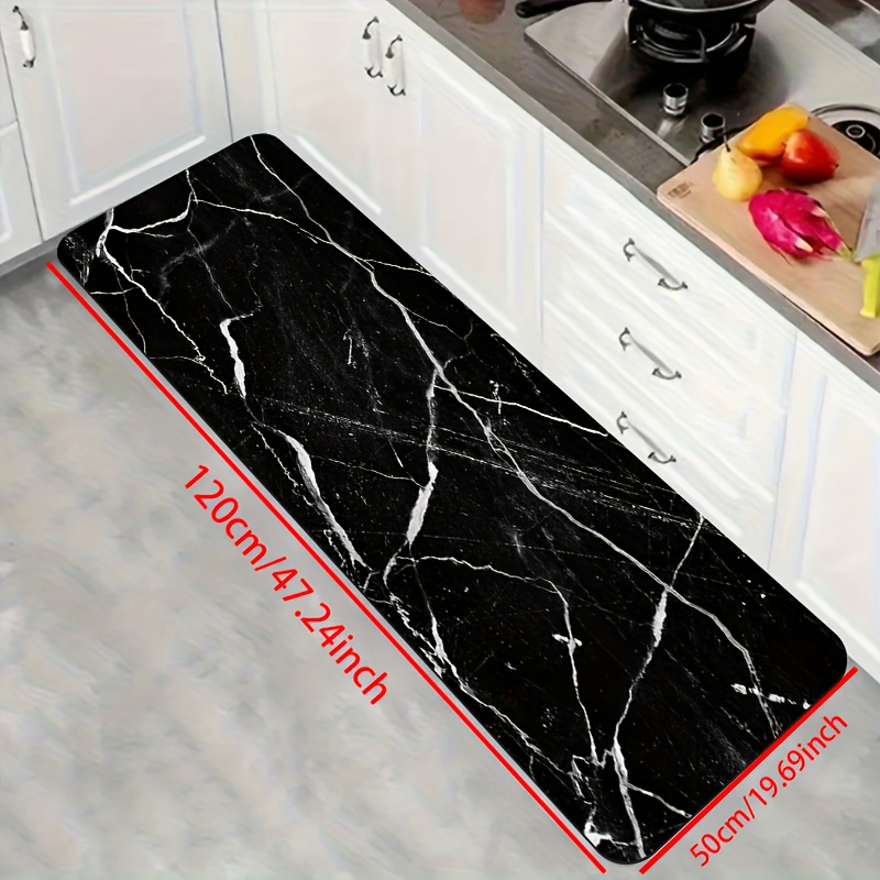 TEMU 1pc Of High-quality Diatomite Floor Mat, Featuring A Black Marble Texture Background Pattern Print Design - Kitchen Floor Mat, Welcome Mat For
