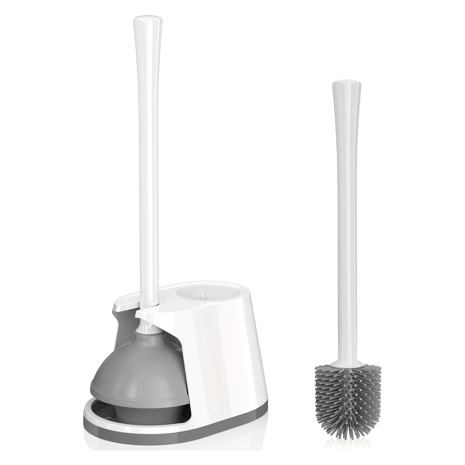 Image of 2in 1 Toilet Cleaning Set With Long Handle Brush, Freestanding Bathroom Cleaning Set, Toilet Accessories, Drain Cleaner, Toilet Brush, , Reusable, Suitable For Home, Hotel And Industrial Use, With