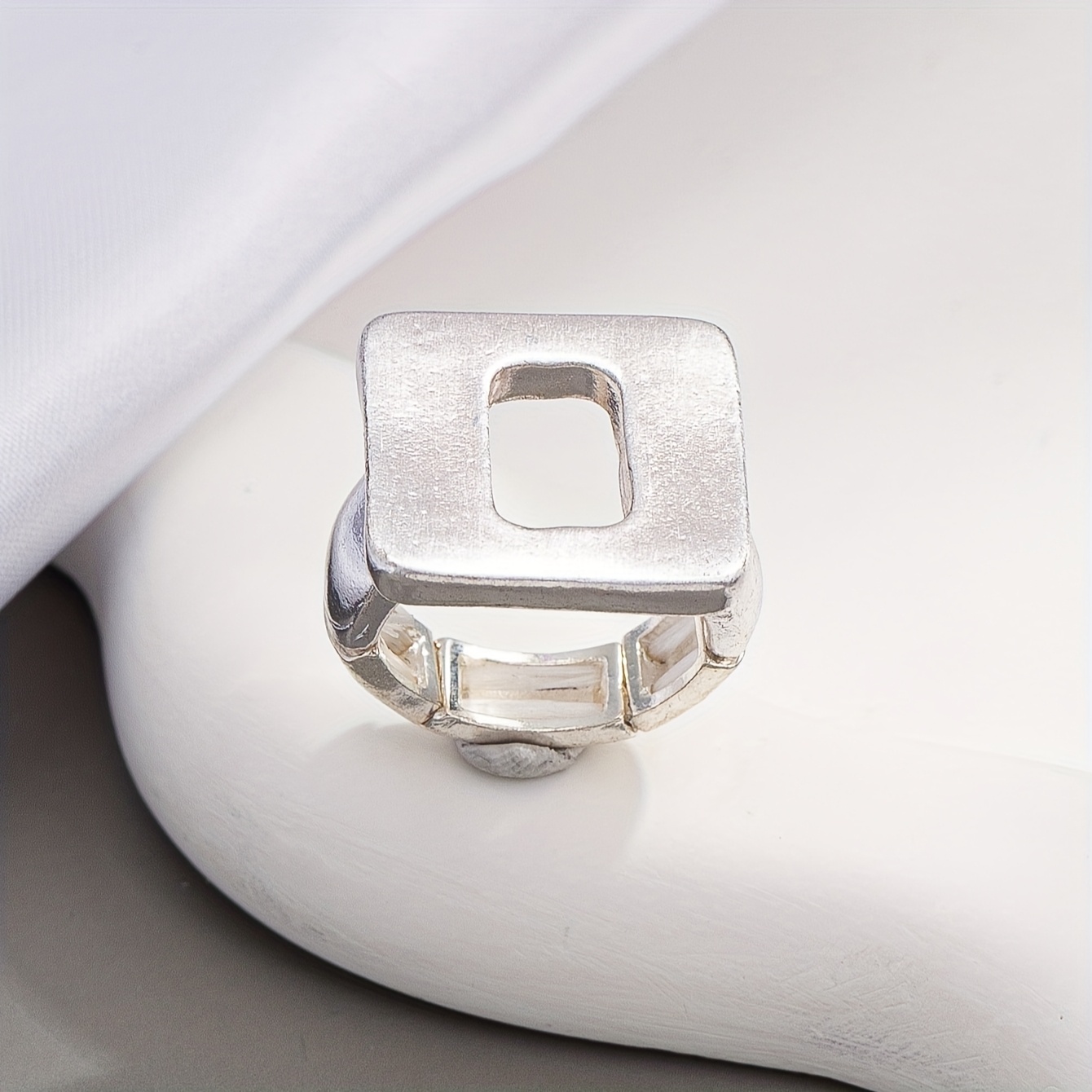TEMU Anillo de dedo elástico ajustable, hueco, cuadrado, con cincelado y , estilo vintage y desgastado T33