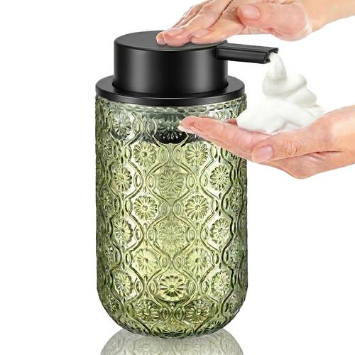 foam soap dispenser thickened and weighted glass bottle with black foam pump head refillable suitable for bathroom and kitchen