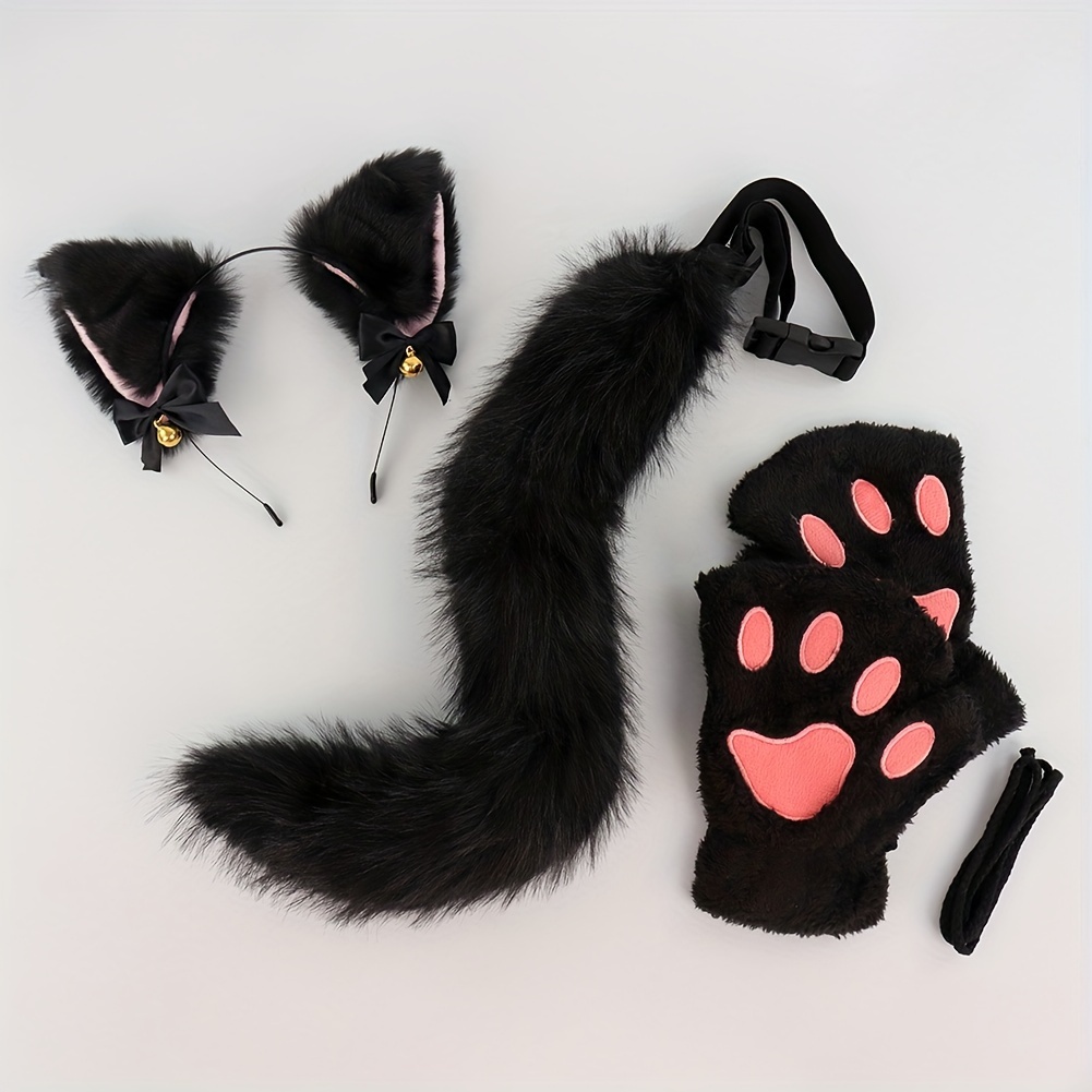 

3pcs Cat Set , Tail & Paw Gloves - For Halloween &