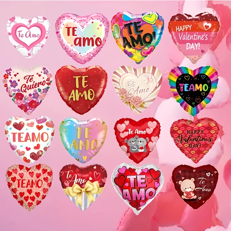 

10pcs Assorted 18" Spanish '' Foil Balloons - Ideal For Valentine's Day, Weddings, Dates & Anniversaries | , Heart-shaped Decorations With Multiple Designs, Birthday Balloons