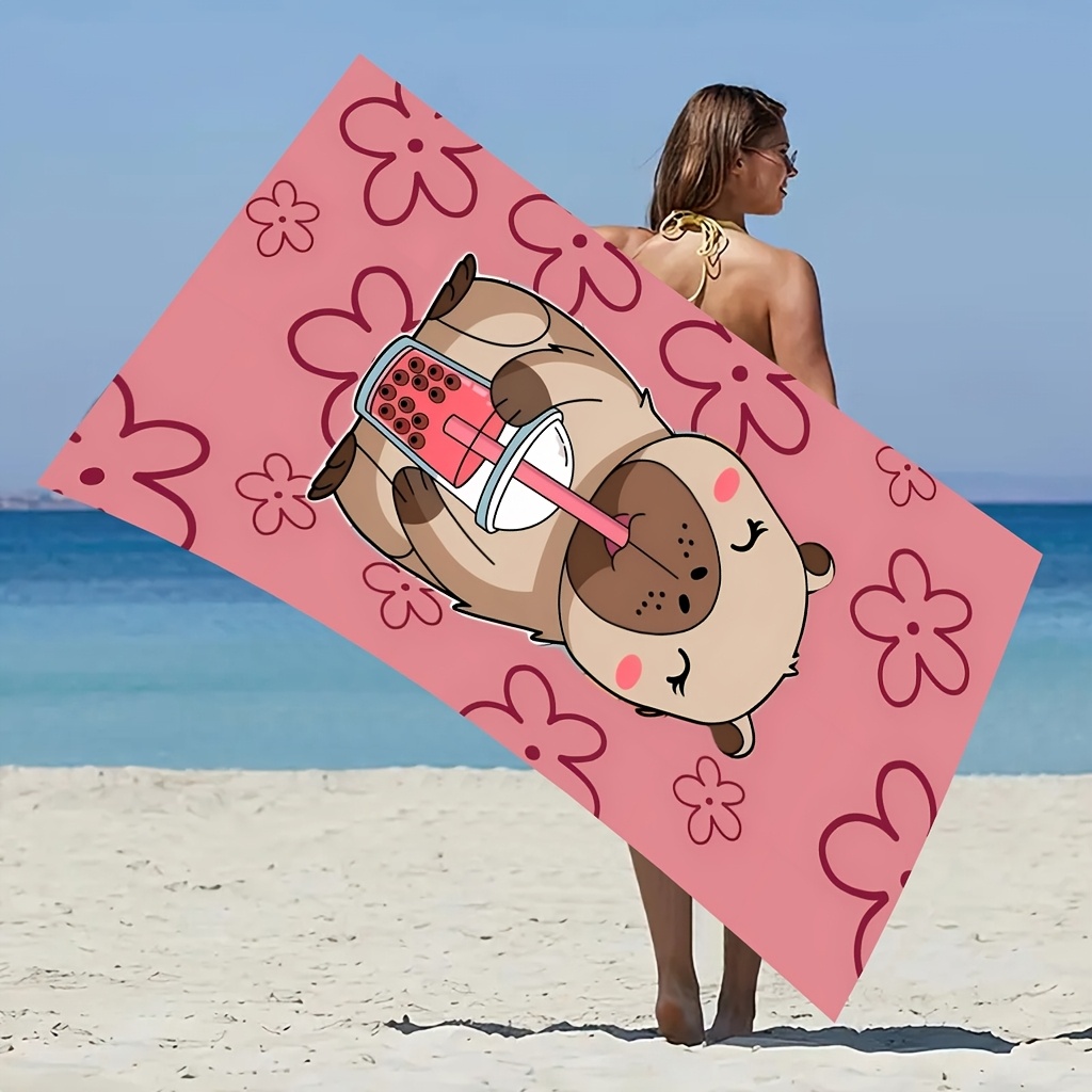 Serviette de plage capybara thé aux perles serviette douce absorbante_voghion.com
