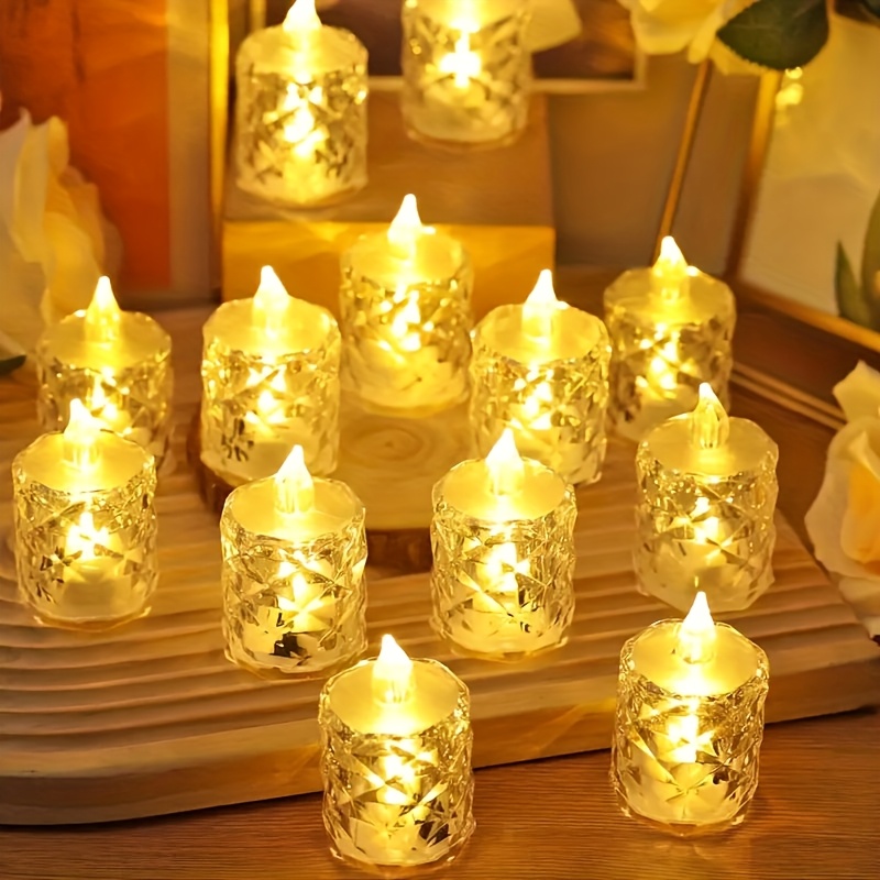 

24pcs Crystal Pattern Simulation Led Candle Light, Indoor Tabletop Decoration Fireless Electronic Candle Light, Tea Wax Light, Birthday, Party, Decoration Electronic Candle Light With Battery