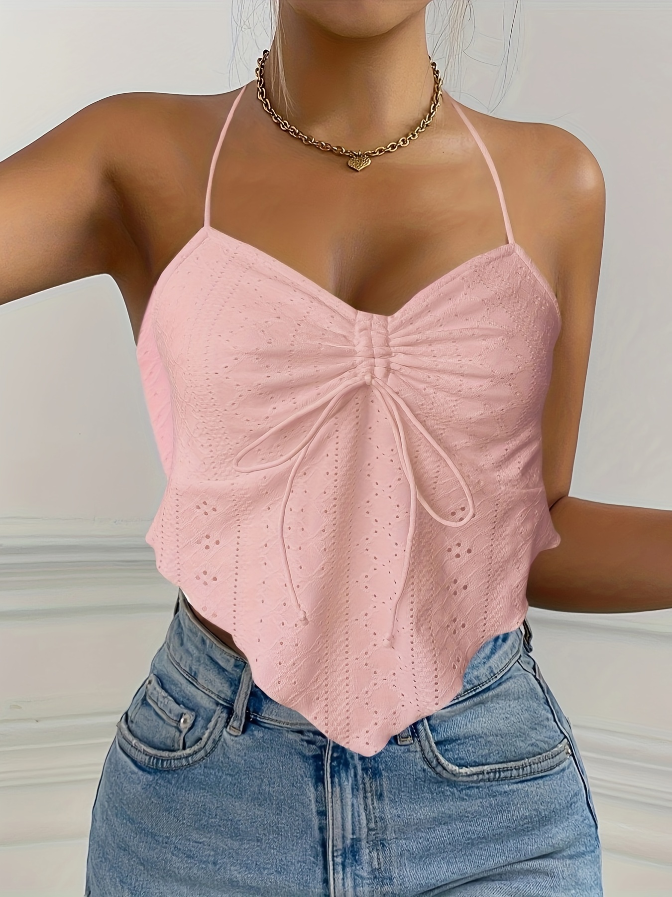 Top de Cuello Halter con Blusa Semi-Transparente para Verano  Elasticidad, Tirantes Ajustables y en Mint Green como el – Cam - Main Image