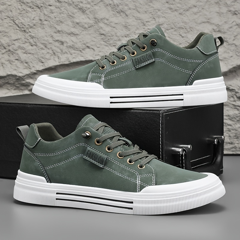 Men'S Casual Sneakers - Spring 2025 Fashion, Versatile Low-Top Lace-Up Shoes with Elastic Round Toe, Faux Upper & PVC Sole for Casual Attire, Work, and Street Style, Allseason Shoes | Modern Casual Shoes | Durable PVC Sole, Skate Shoe