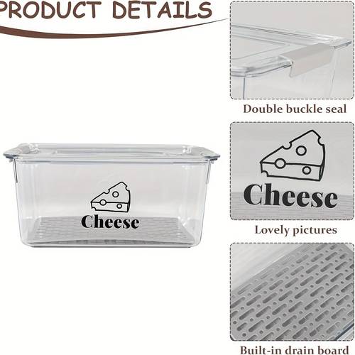 cheese container airtight with draining basket sliced with lid for fridge cheese keeper cream block shredded cheese storage box saver clear