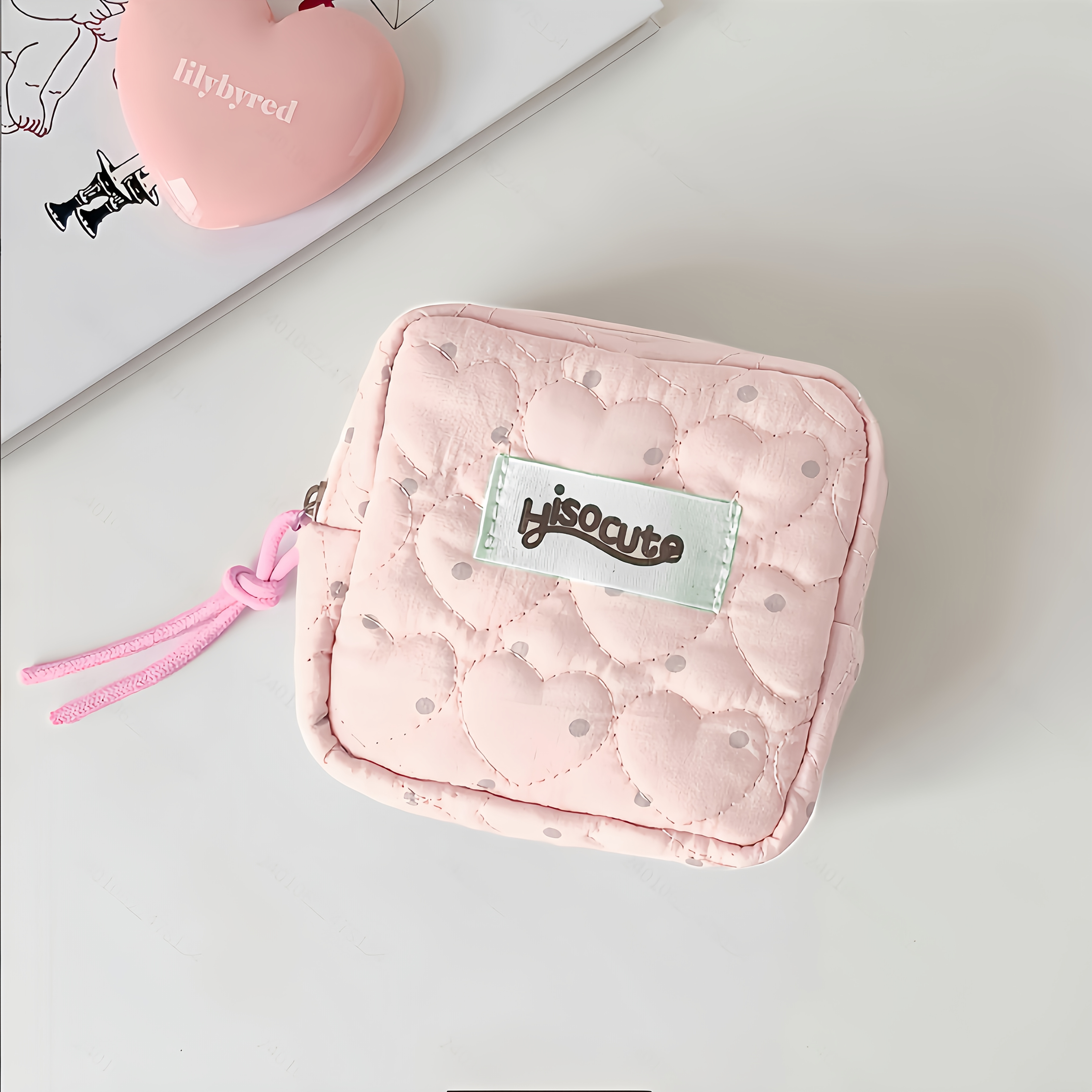 TEMU Damen Münzfach - Polka Dot Herz Mini Square Geldbörse, Koreanische Make-up Tasche, Hygieneartikel Organizer, Erhältlich in verschiedenen Farben,