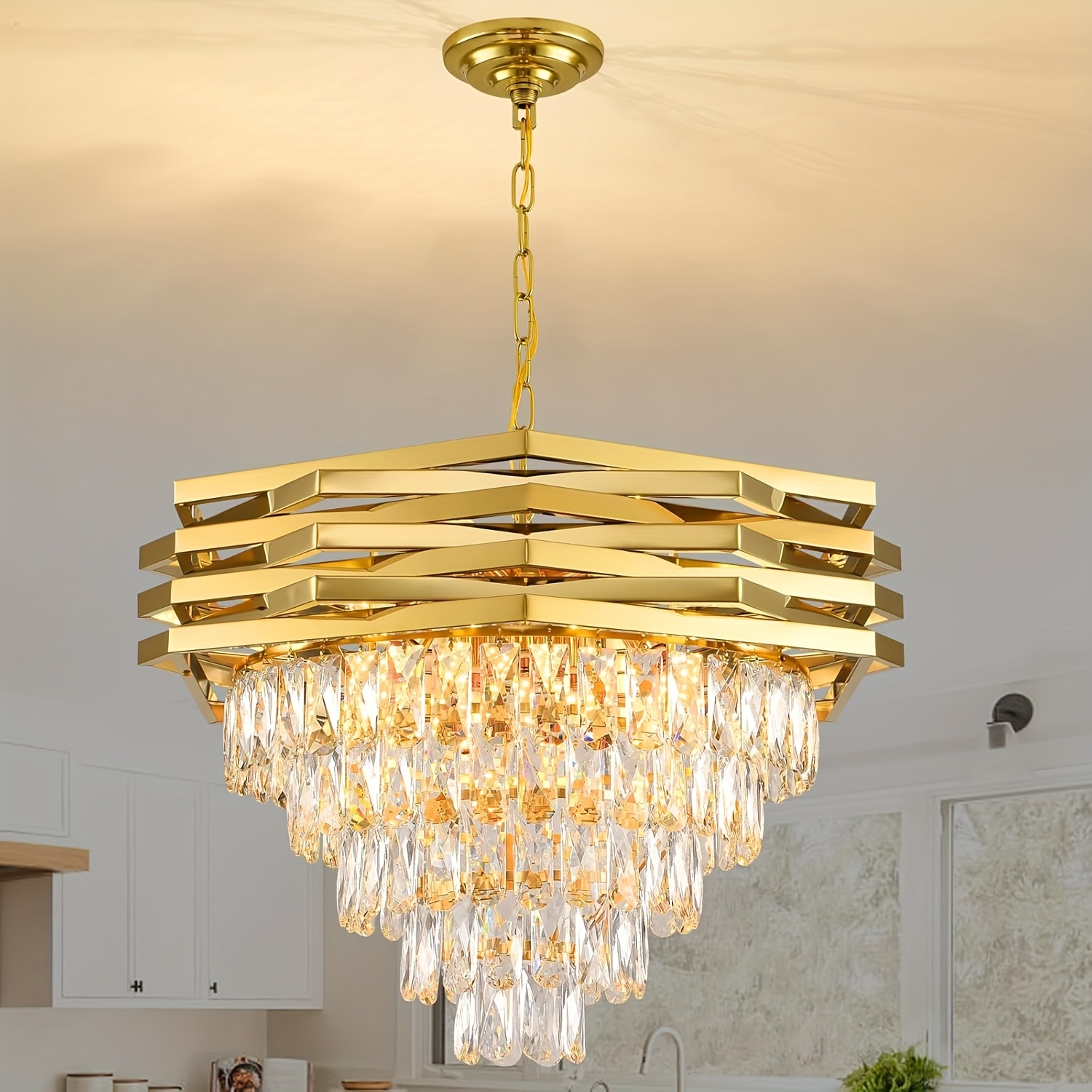 1pc Crystal Pendant Light 24 Inch Round Pendant Light, Large Embedded Pendant Light, Suitable For Dining Room, Living Room Entrance Hall Stairs (excluding Light Bulbs)