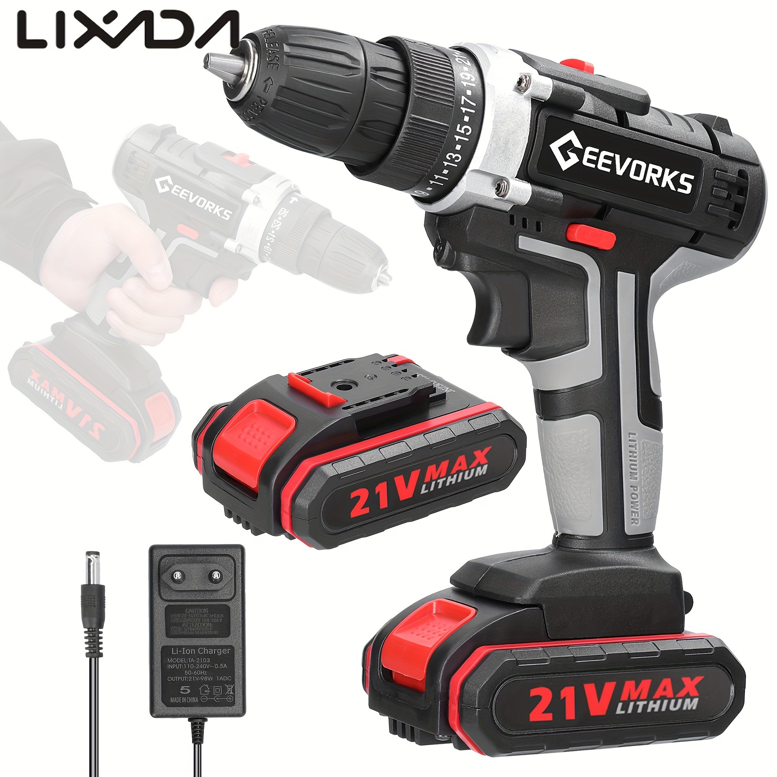 

Lixada 21v Multifunctional Electric Impact Cordless Drill High-power Lithium Battery Wireless Rechargeable Hand Drills Home Diy Electric Power Tools