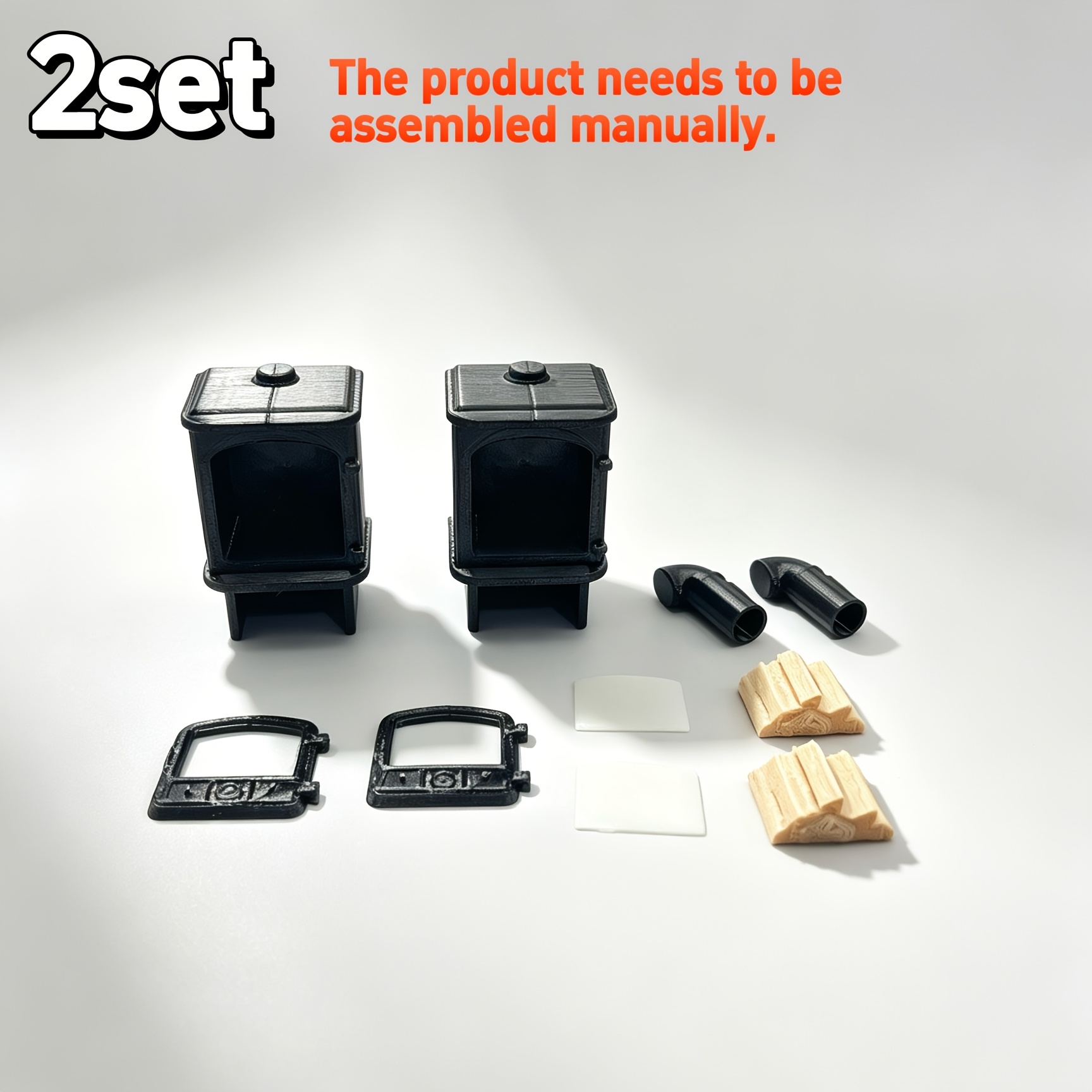 TEMU 2sets, 1:12 Scale Mini Plastic Cast Iron Fireplace , For Dollhouse Miniature Decorative Additions, Decorative 3d Printed Pla Material Model,