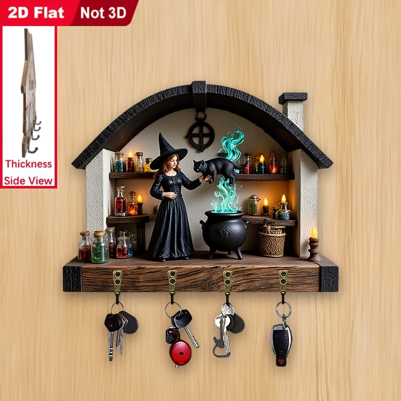 E-shop 2D Flach, ., Zauberin-Magie-Thema Schlüsselhaken, Multifunktionales Schlüsselbrett aus Holz für Zuhause, mit Haken, Wanddekoration,