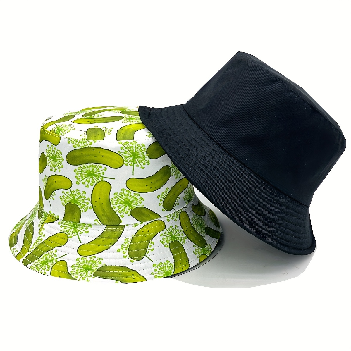 Reversible Cucumber Pattern Bucket Hat, Casual Lightweight Cap