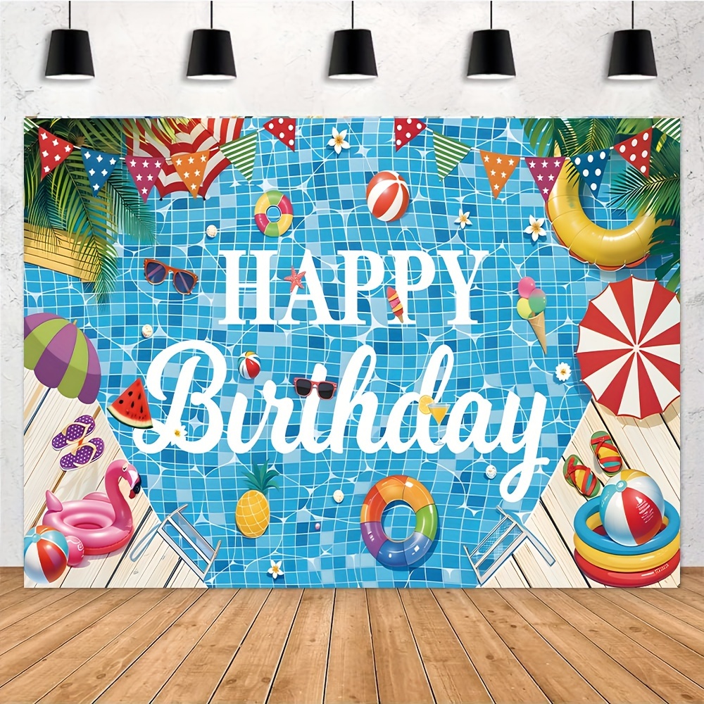 

1pc, Summer Cool Pool Water Happy Birthday Vinyl Backdrop - Great For Birthday Parties, Wall Sign Photo, Great For Photography, Holiday Party Supplies, Decoration - Birthday Theme - 2 Sizes Available.