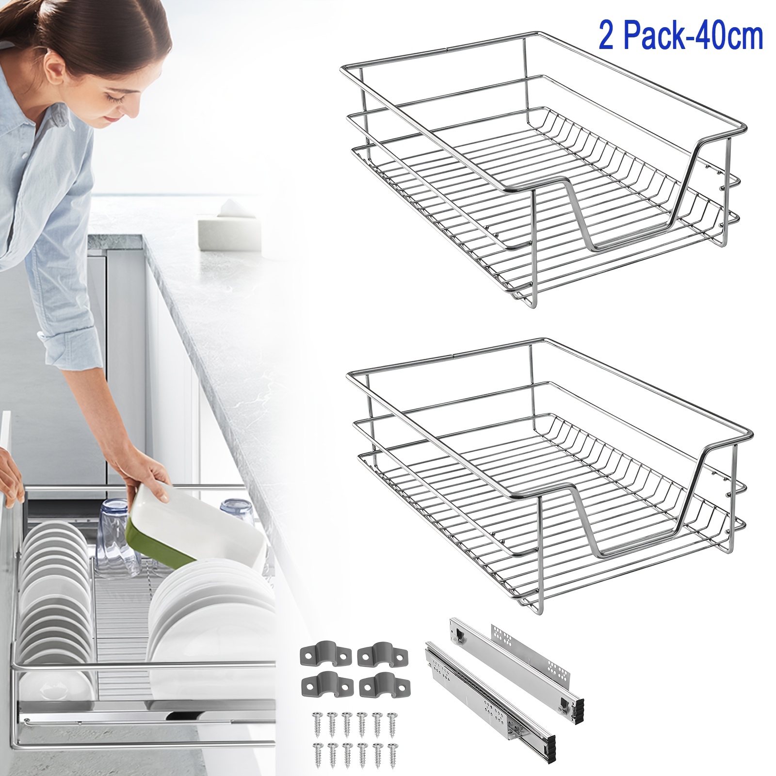 Image of Kitchen Cabinet Telescopic Drawer Cupboard Pull-out Extendable Shelf Kitchen Drawers Organizer Kitchen Shelf Basket Pull-out Bedroom Drawer Full Extension 20kg Load Capacity