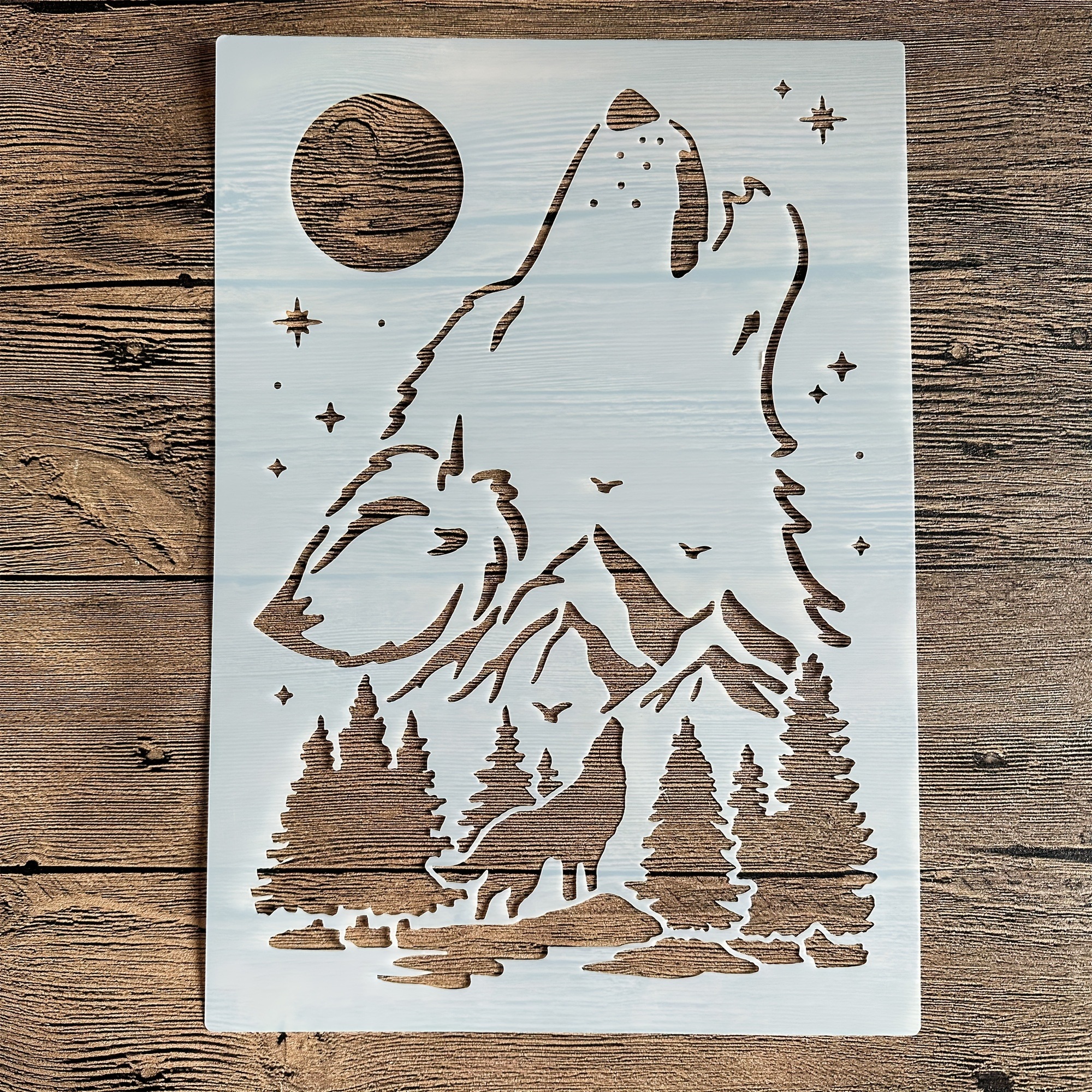 

Wolf Howling Moon Plastic Stencil A4 Size - Penhuamoban Reusable Animal Wolf Diy Stencil For Art Supplies, Wall Painting, Scrapbooking, Embossing, Card Making Decor