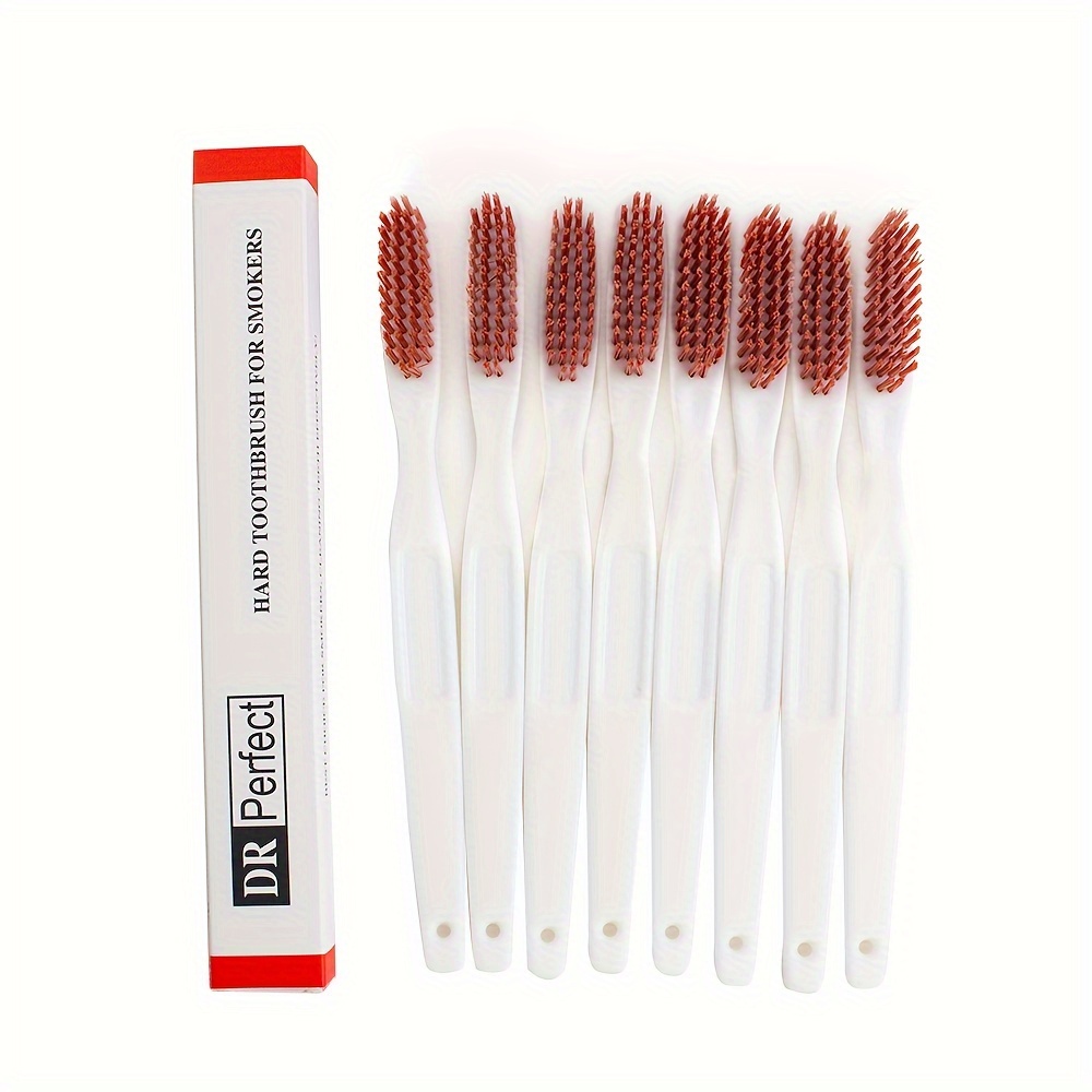 

Extra-strength Nylon Bristle Toothbrushes For Adults - 8pcs, Unscented, Coverage, Ideal For Smokers & Deep Cleaning