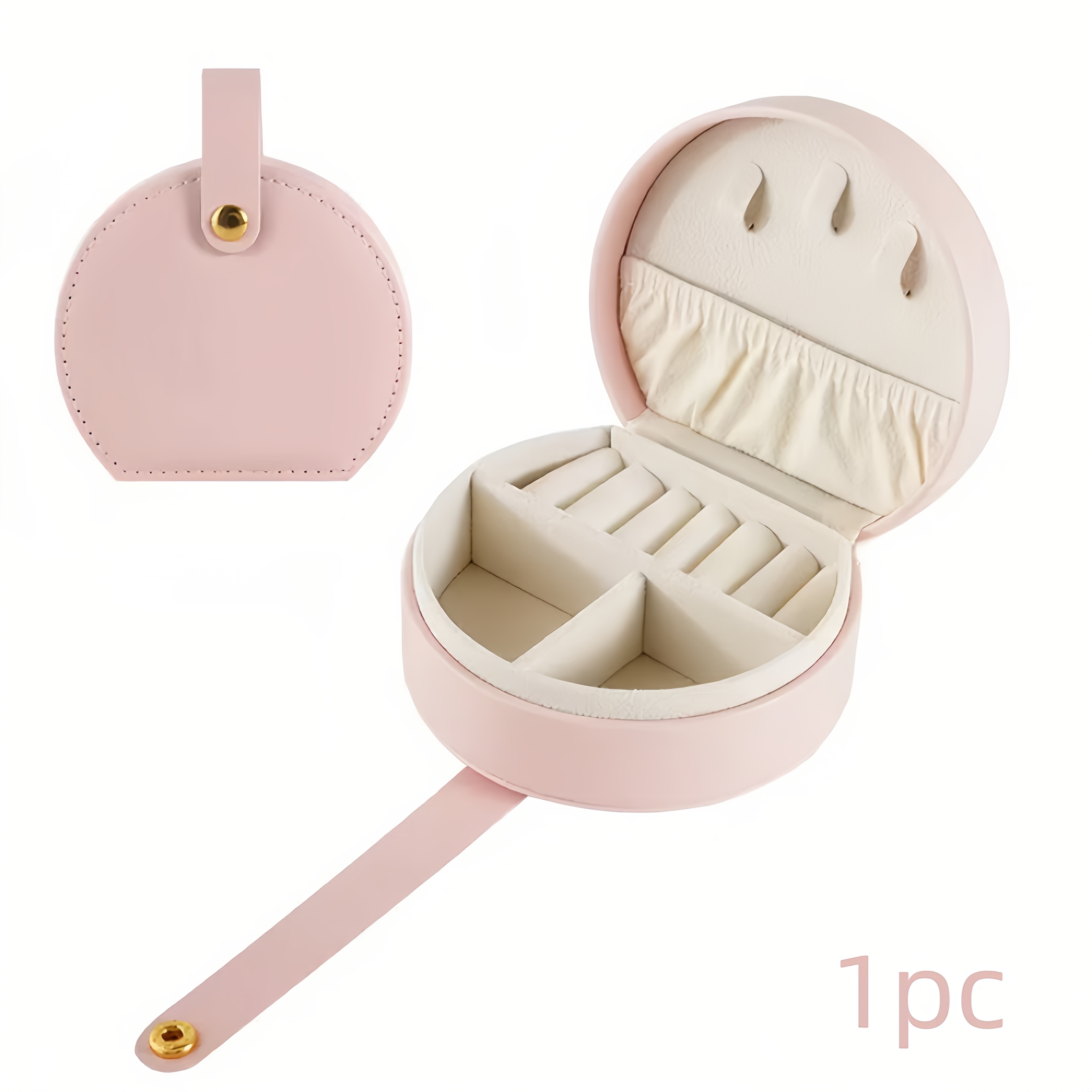 TEMU Elegant Semi-round Portable Jewelry Box, Leather Princess Handbag For Earrings, Necklaces, Rings - Mini Storage Organizer, Storage Box, Elegant Style