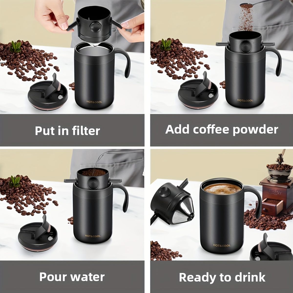 Camping Portable Pour Over Coffee Maker Set, Camp Pour Over Set, Portable  Coffee Kit for Travel with Stainless Steel Coffee Mug, Collapsible Pour Over
