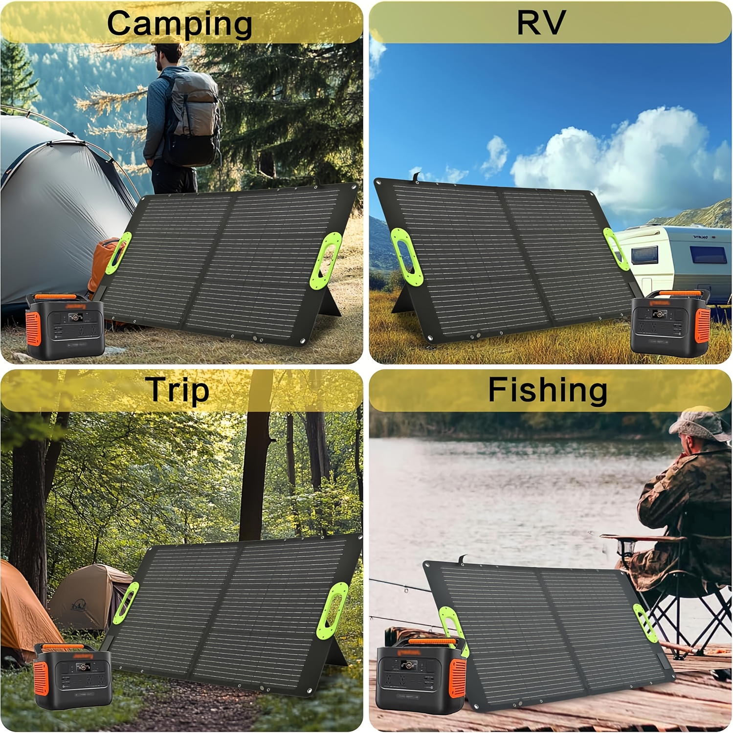 120w high-  foldable solar panel with fast charging & high conversion rate, portable power station for camping, hiking, emergency backup - lightweight & stable with  , usb/ /ac outlets, compatible with smartphones, laptops, tablets, tvs, lights, refrigerators, portable solar panels for camping, solar panel with built in battery,  , portable power station with solar panel, camping solar panel Product details 4