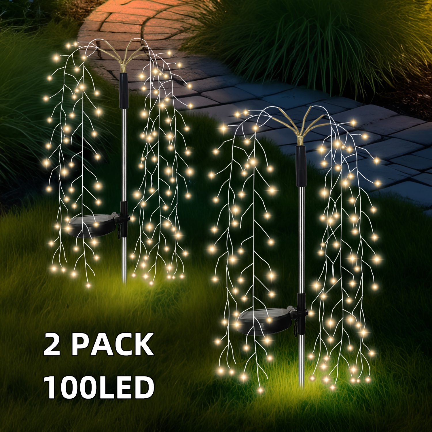 Image of 2pcs Solar Hanging Fairy Light, 55.1in/200led Solar Fairy Light, Ipx4, Used For Channel, Courtyard, Garden, Christmas, Decoration, Warm Color, Color, White, 3 Colors For You From