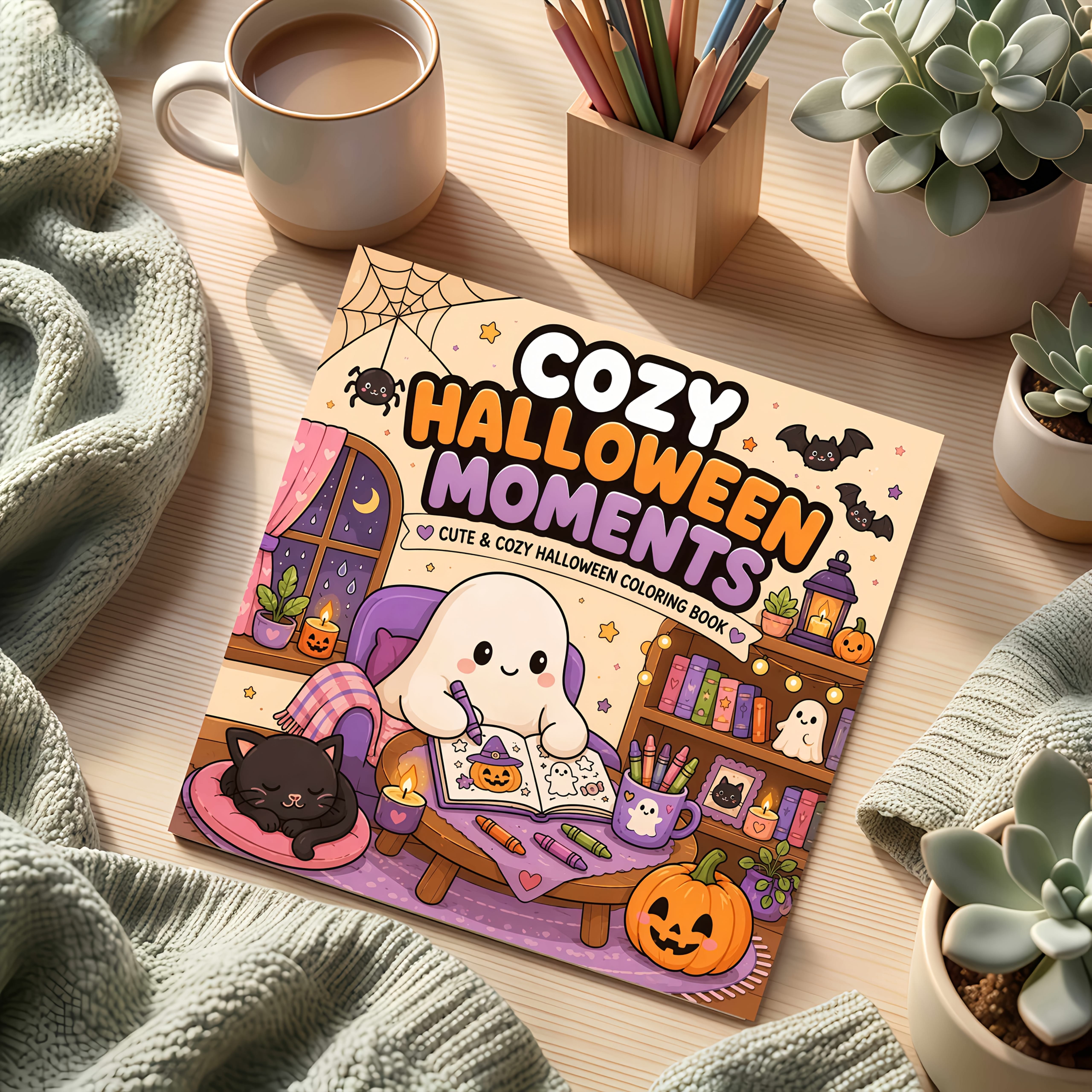 Image of 1pc Cozy Halloween Coloring Book, 24 Pages Single-sided Design, Featuring Friendly , Pumpkins, Autumn Scenery, And Whimsical Halloween Scenes, Perfect For , Stress Relief