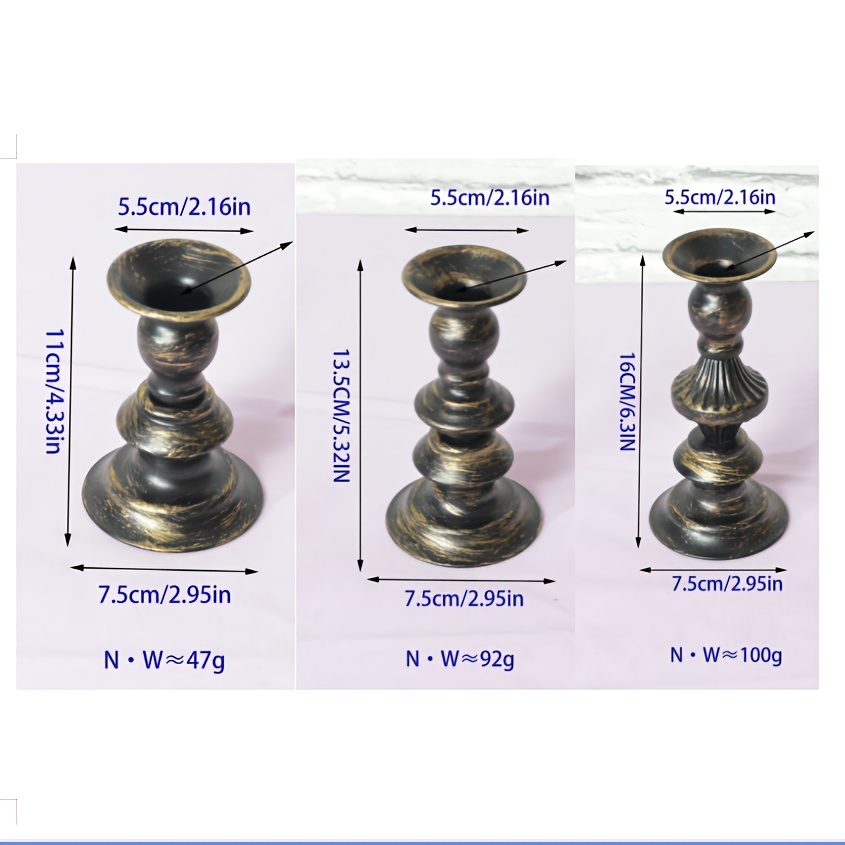 TEMU European-style Creative Wrought Iron Retro Golden 3pcs Candlestick Set Home Bedroom Decoration Ornaments Cafe Western Restaurant Candlelight