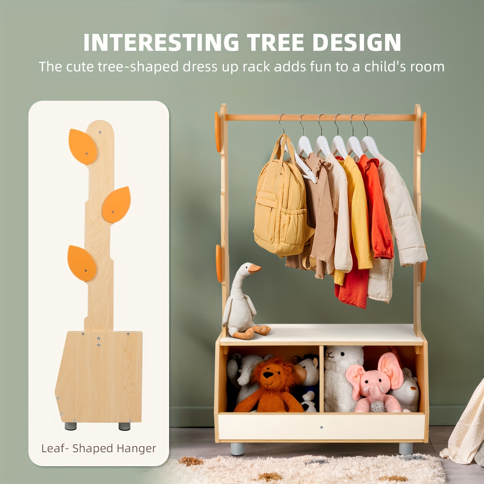 Costume Storage Solution, Tree-Shaped Dress-Up Rack for Children, Costume Organizer with Storage Cabinet, Ideal for Rooms, Living Areas, Playrooms, And Daycare Facilities