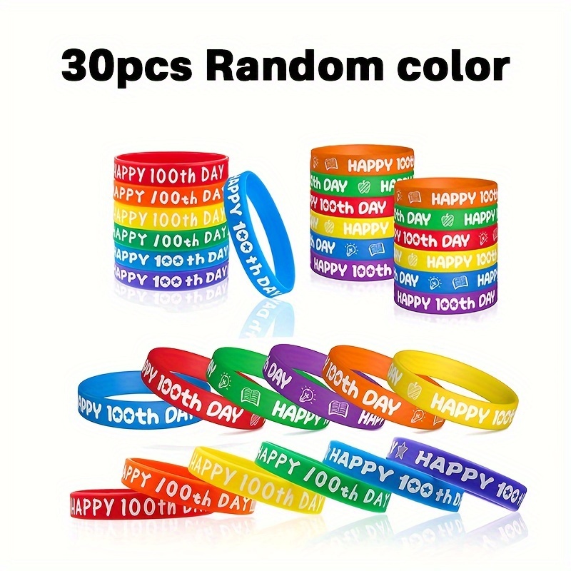 TEMU 30pcs 100-day Anniversary Bracelet, Random Styles, 100-day Student Back-to-school Silicone Wristbands, 100-day Party Gifts, Event And Party