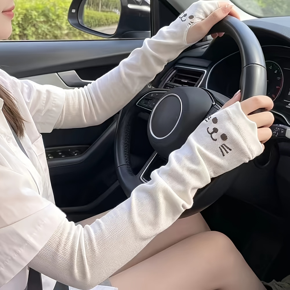 TEMU 1 Paire de Manchettes Mignonnes à Imprimé Chat, Manchettes Respirantes Doigts, Longs Gants Doux et Décontractés pour Femme