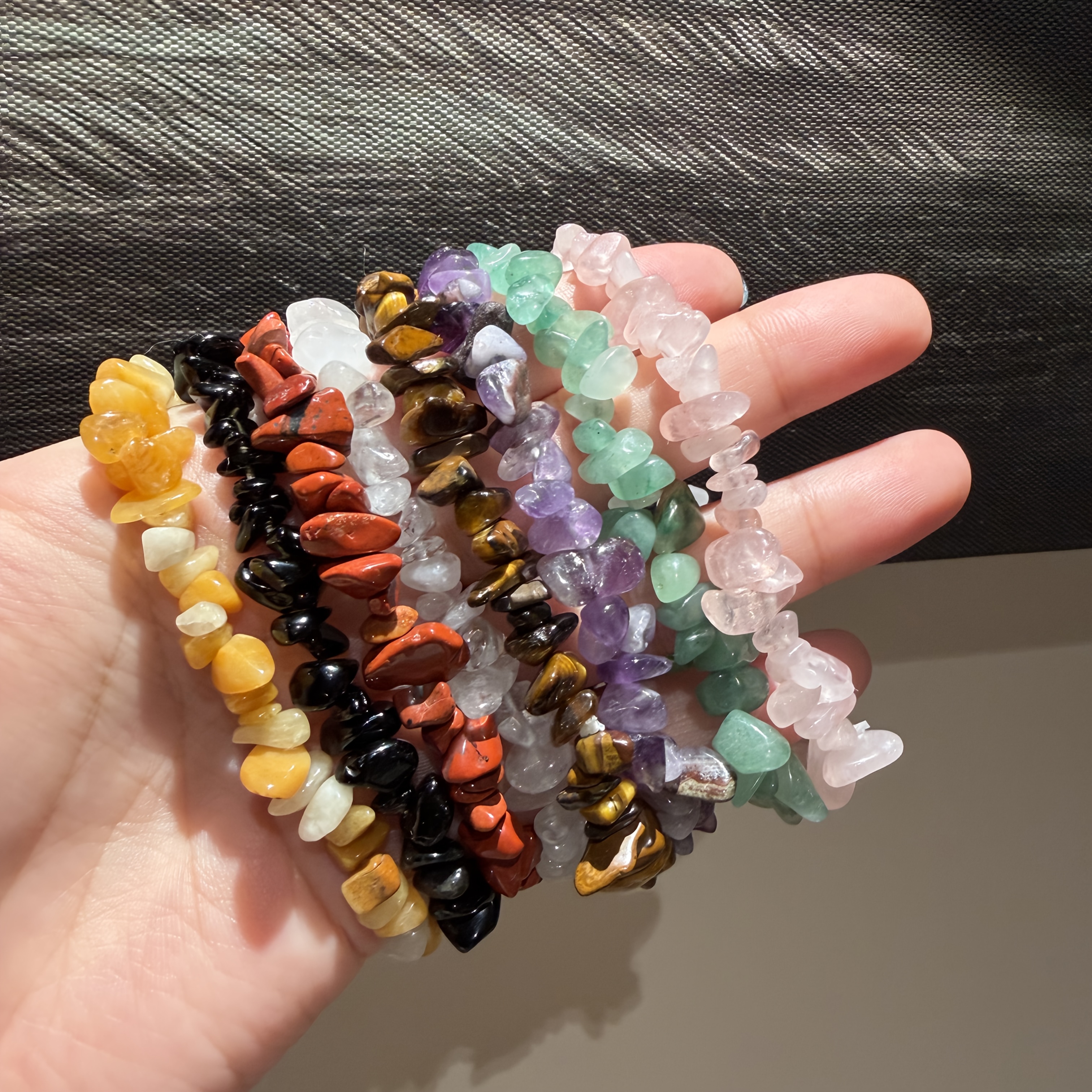 TEMU 8pcs Natural Amethyst, Rose Quartz, , Obsidian, Green Aventurine, Eye, Yellow Aventurine, Red Jasper Bracelet 8- Set, Daily Versatile Exquisite