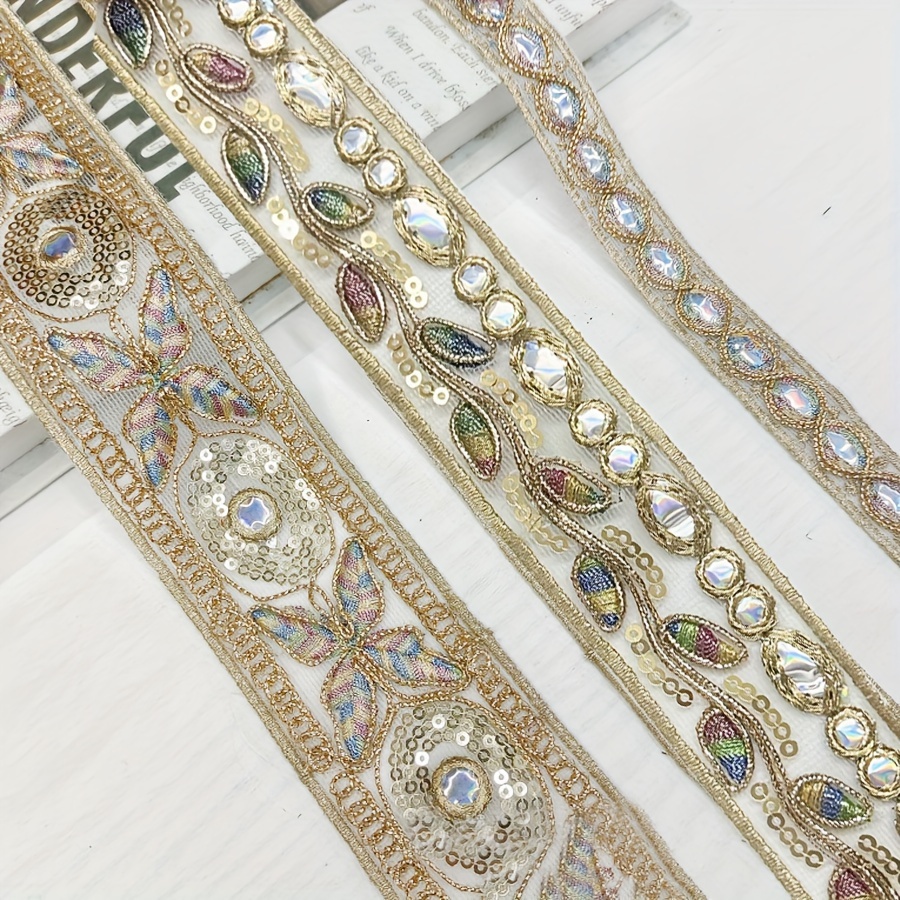 Vintage-Style Lace Trim with Sparkling Beads for Crafts