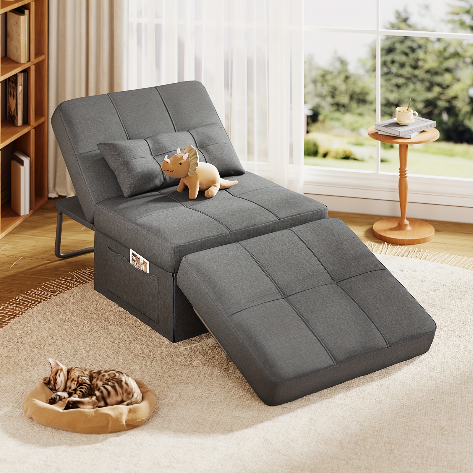 

Chair Bed, 4 In 1 Convertible Chair Bed Sofa Bed, -free Sofa Chair Bed With Adjustable Backrest And Pillow, Modern Breathable Linen Fabric For Living Room Apartment Office, Dark Grey