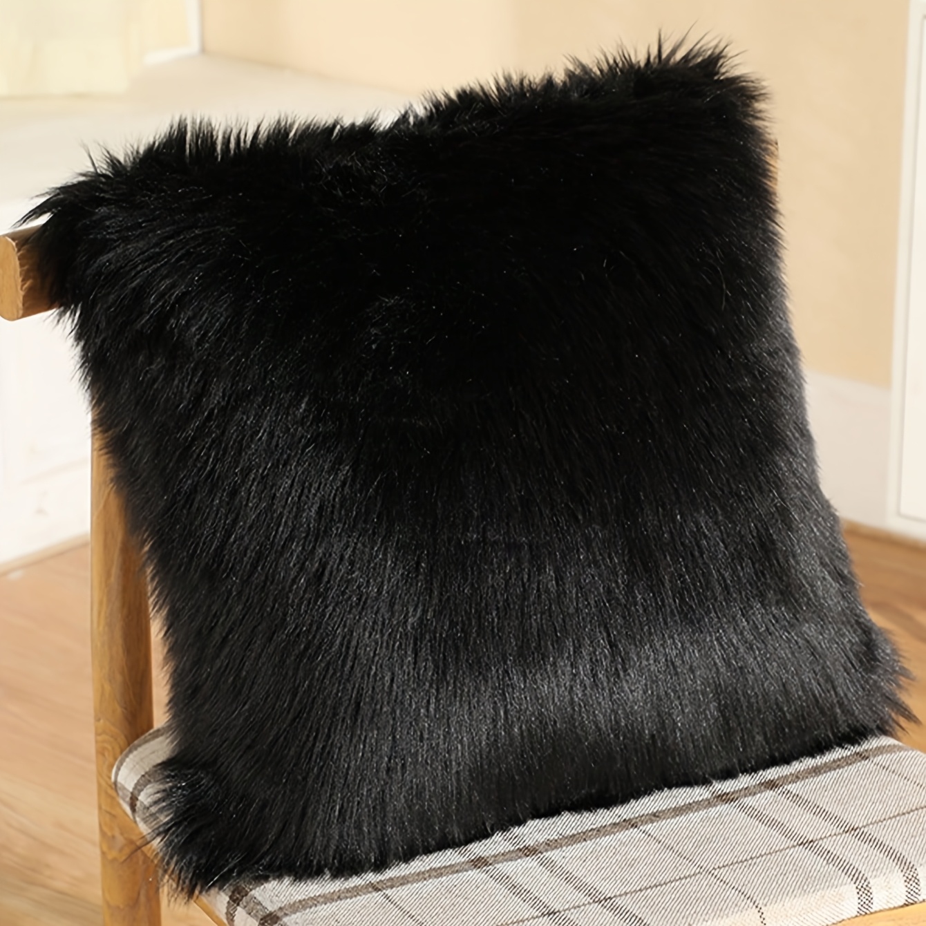 E-shop Schwarzer Kissenbezug aus Kunstwolle, langer Plüsch, weich, bequem, Anti-Fussel, Schlafzimmer, Wohnzimmer, Sofa-Kissenbezug (Kissenfüllung