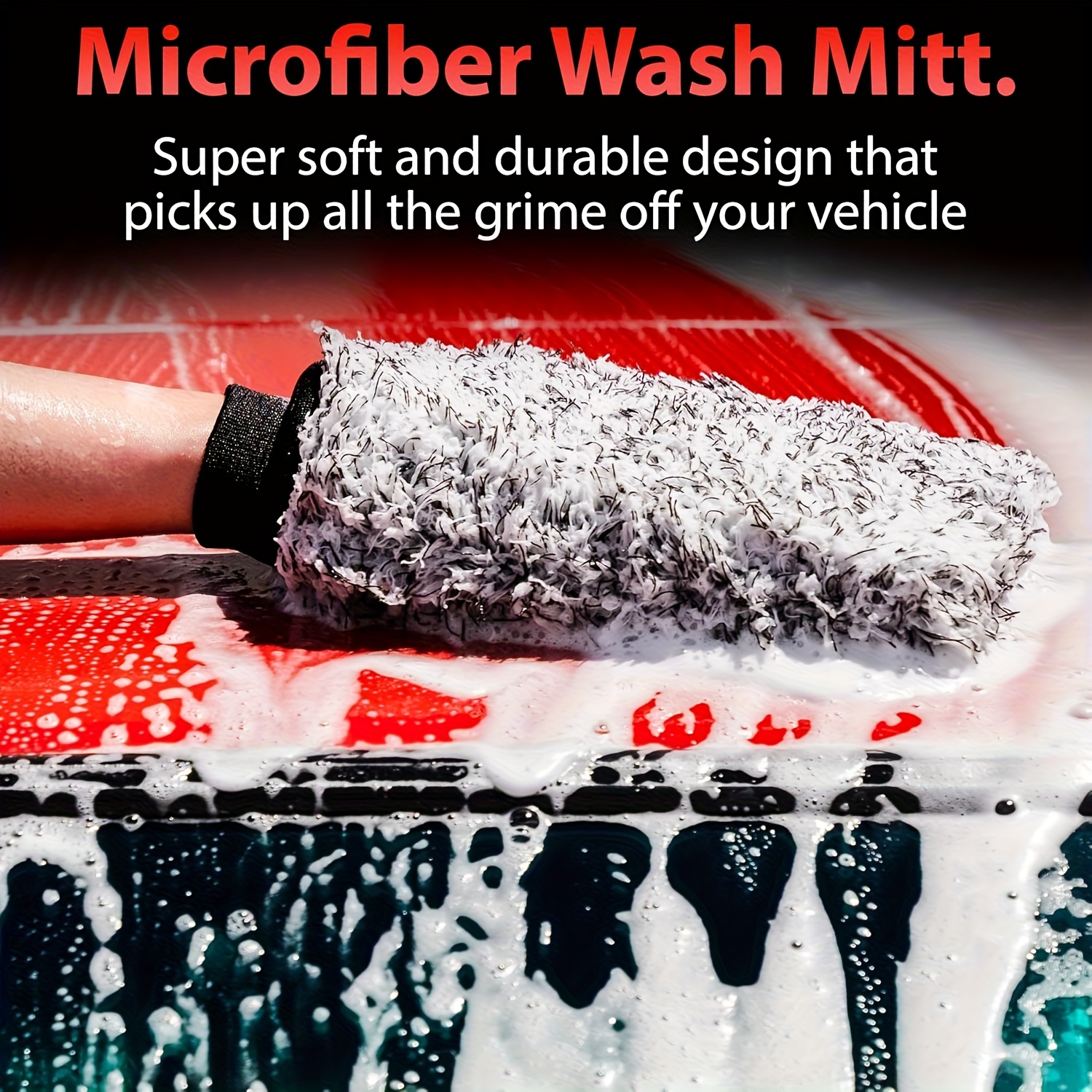 TEMU Microfiber Car Wash Mitt, Car Sponge Wrapped In Soft, Cloth Material, Safe Washing With Any Car Soap, Bucket, Foam Gun, Foam Cannon Or Other
