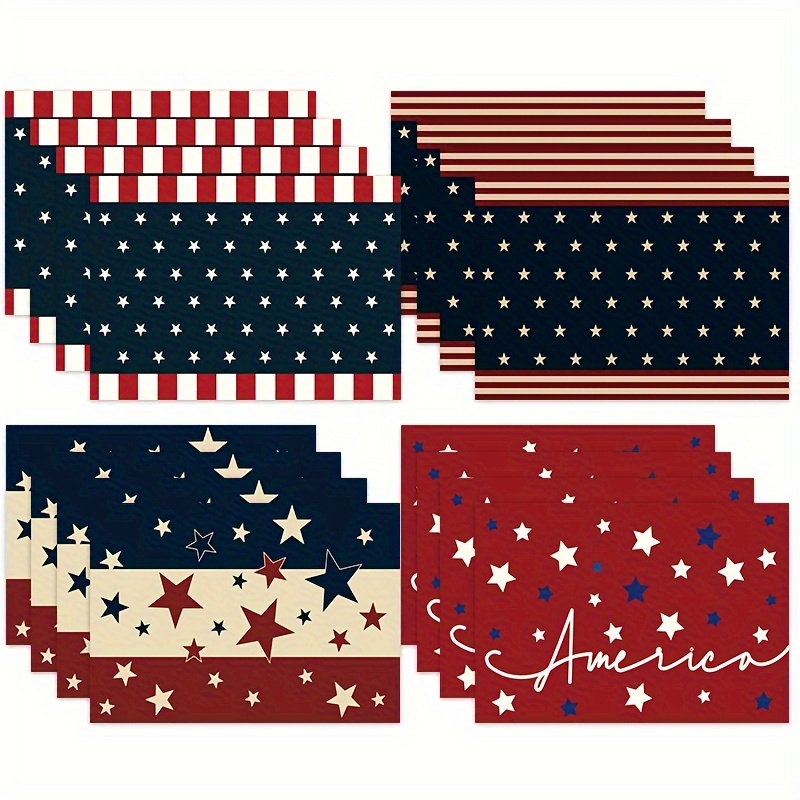 

4pcs Placemats, 18x12in Patriotic Placemats Set, Polyester American Flag Festive Table Mats, For Independence Day Celebration & Daily Dining Decor, Home Supplies