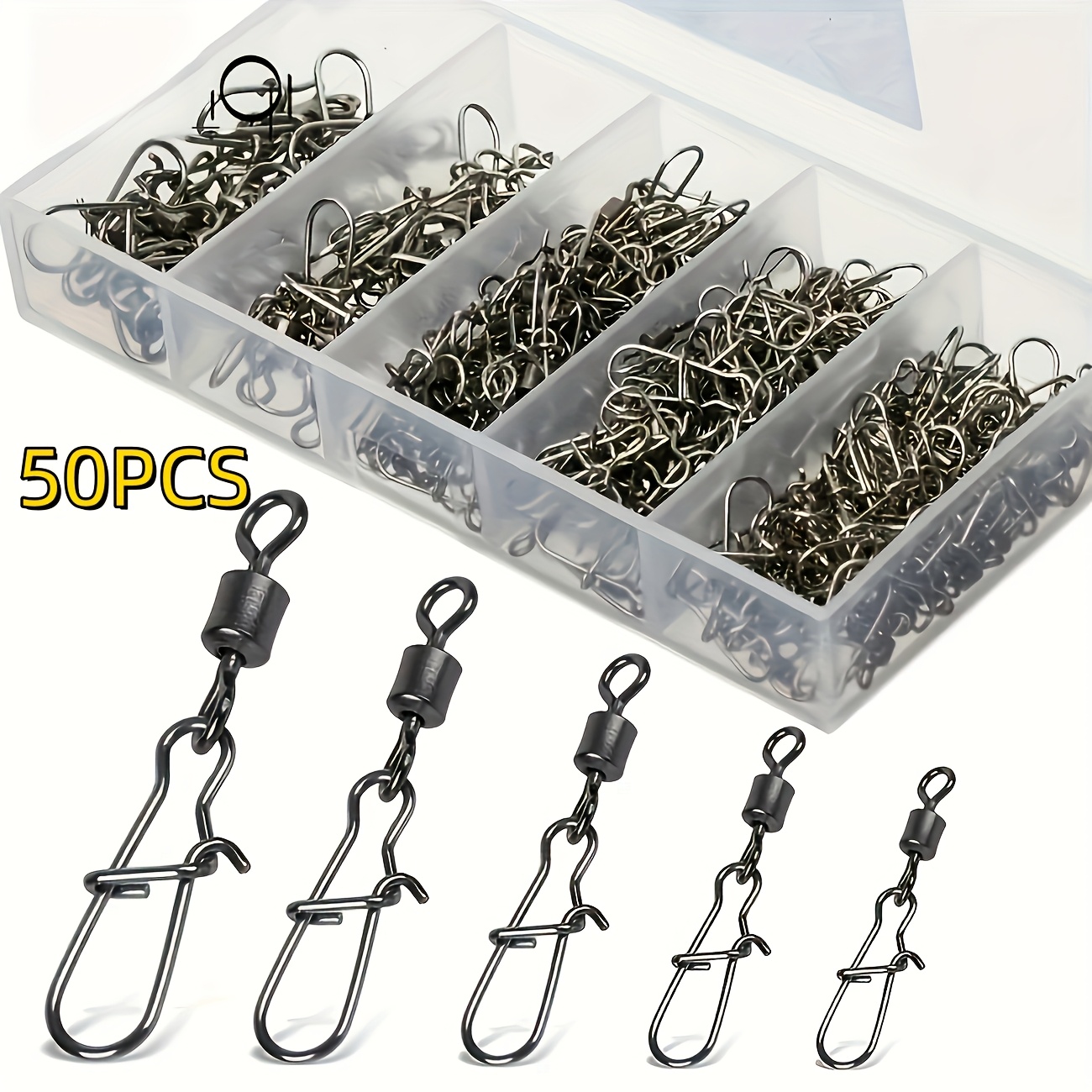 50pcs 100  black iron fishing swivel lure set sizes 4 12 durable stainless steel multi size fishing swivel lures for freshwater and saltwater a must have for fishing enthusiasts fishing tools
