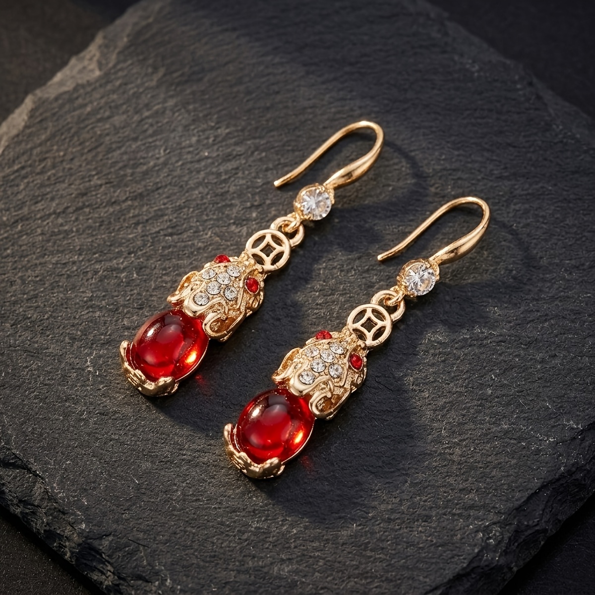 TEMU Coiled Dragon Earrings | Red Accents, Chinese | Women's Elegant Vintage Style | Suitable For Daily Wear And Valentine's Day Gifts