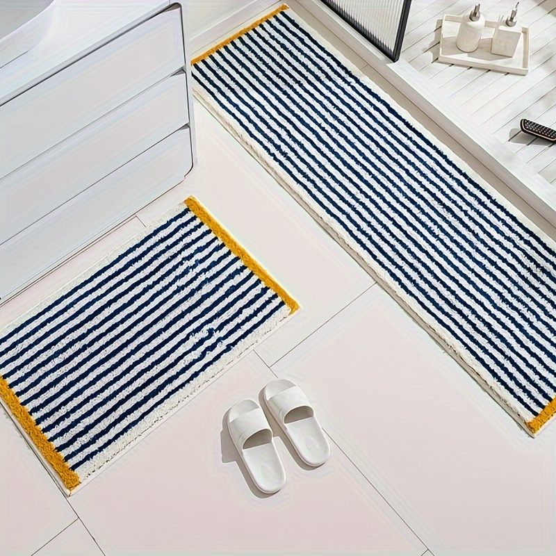 

Luxurious Striped - Bedside Rug - , & Absorbent Bath Mat For Bedroom, , And Bathroom