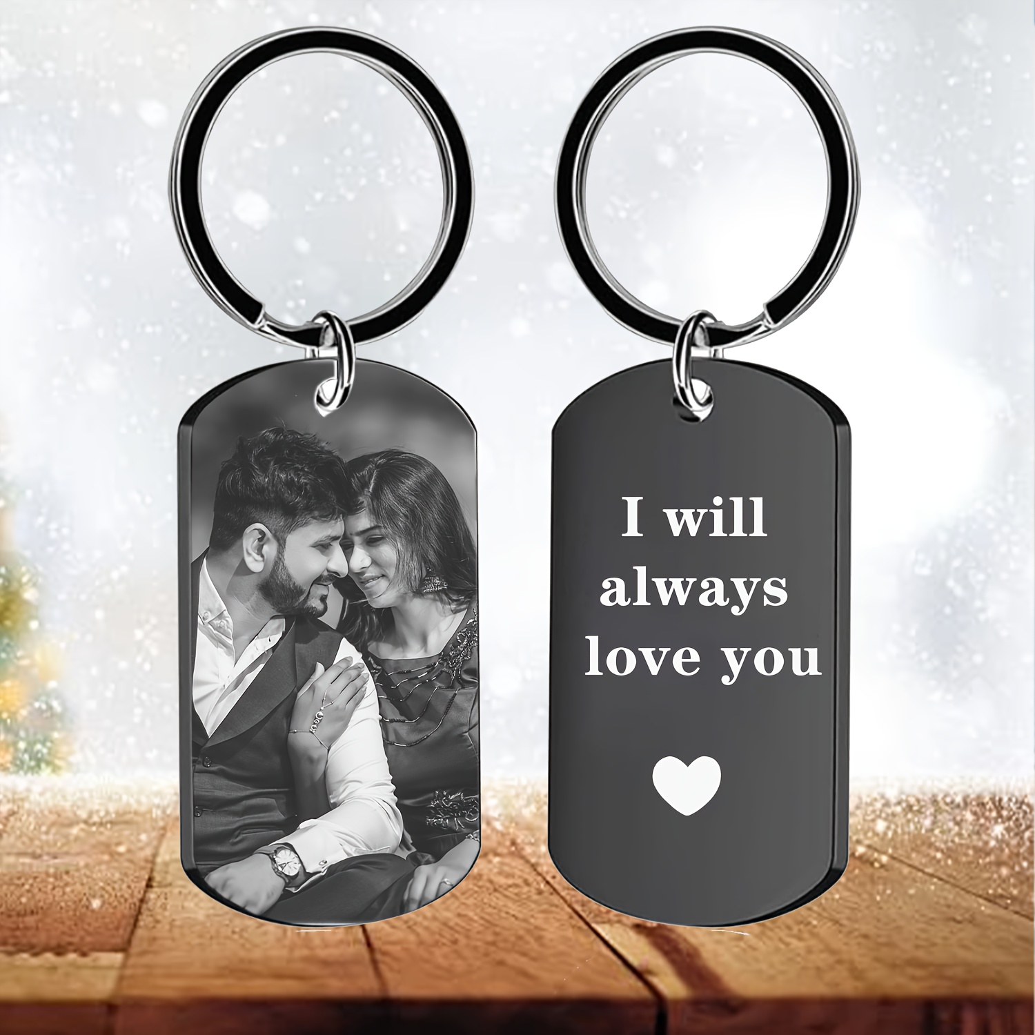 

1pc Custom Engraved Photo Keychain, Zinc Alloy Metal, , Personalized Military Tag Keyring, Ideal Christmas & New Year Gift For Family