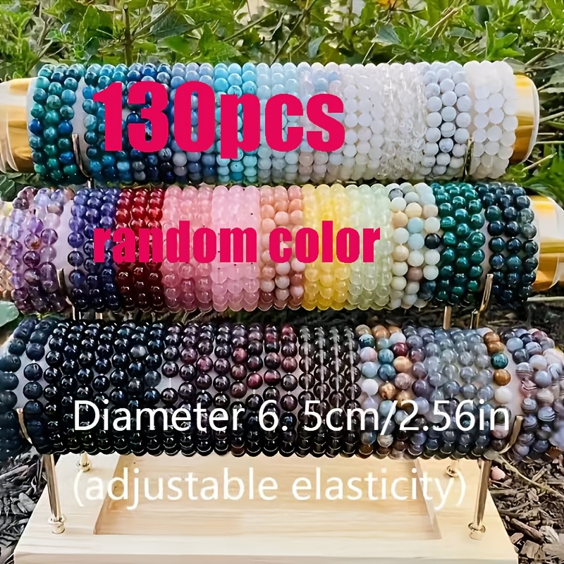 Image of 130pcs Random Glass Bead Bracelets, Multi-style Handmade Beaded Elastic Wristband, Boho Fashion Jewelry, Daily Casual Party Dating Decorative Bracelet Ladies