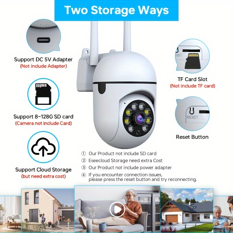 1pc Zhxinsd 2MP Wireless Security Camera, 2.4G WiFi Home Surveillance CCTV with Auto Tracking, Color Night Vision, Two-Way Audio, Smart PTZ Security Camera for Indoor/Outdoor Use details 7