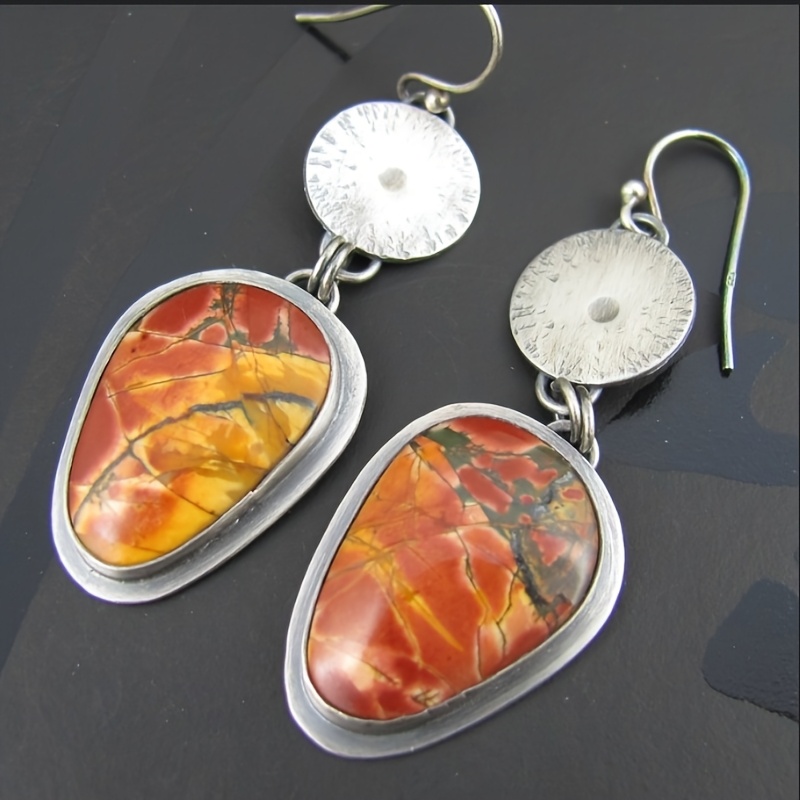 Retro Colored Oval Pendant Earrings