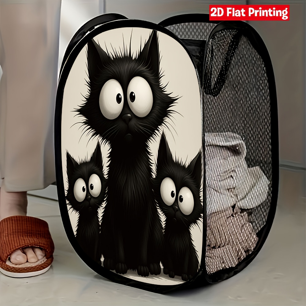 TEMU 1pc Of A Black Cat-themed Mesh Pop-up Laundry Basket, A Useful Storage Option For Organizing Your For Home And Everyday Needs