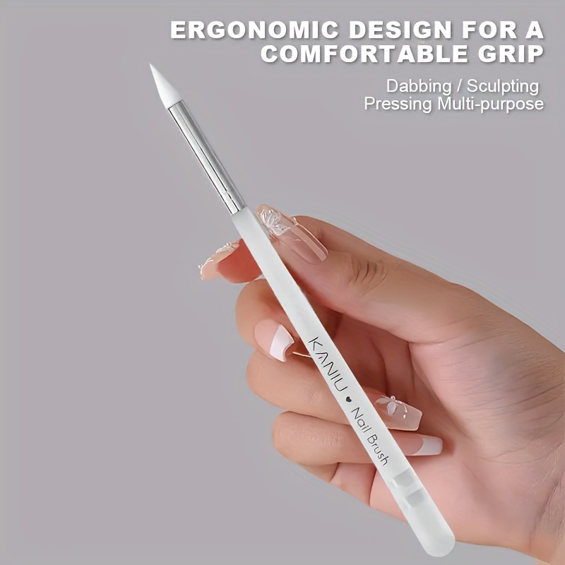 Image of [silicone Grip Nail Brush] 1pc Nail Art Brush Pen, Ergonomic Acrylic Handle, Grip, Precision Detailing For Nail Sculpting, Dabbing, And Shading - Unscented Diy Nail Design Tool
